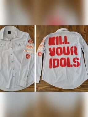 Black Label Mens XL Blue/ Red Striped "KILL YOUR IDOLS" Shirt Streetwear, Grunge